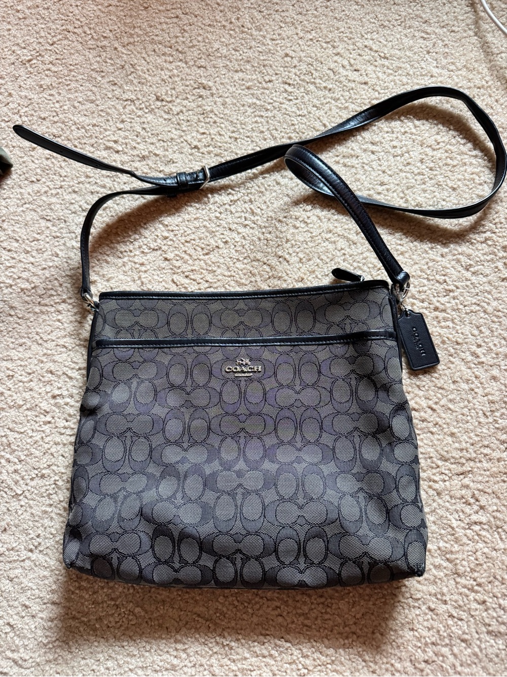 Coach Gray and Black Signature Crossbody